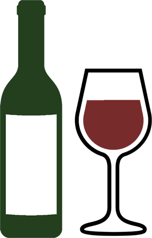 tecknad vinflaska och vinglas med rödvin