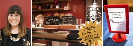 Ingen vanlig biokväll. I pausen serveras både bubbel och biofika i kaféet på Cosmopolite, där Sofie Seitamo Mijac (bilden längst till vänster) är biografföreståndare.