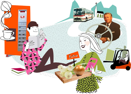 Bakom ratten här ovanför sitter faktiskt Tore Jönsson, busschauffören som själv gav ut boken ”Mitt liv bakom ratten”.