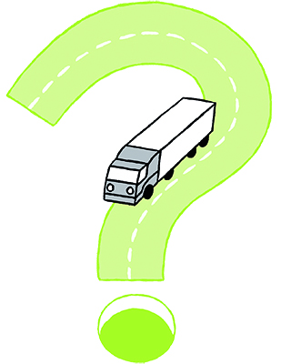 Frågetecken med lastbil