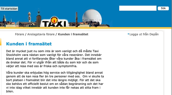 Taxi Stockholms krav.
