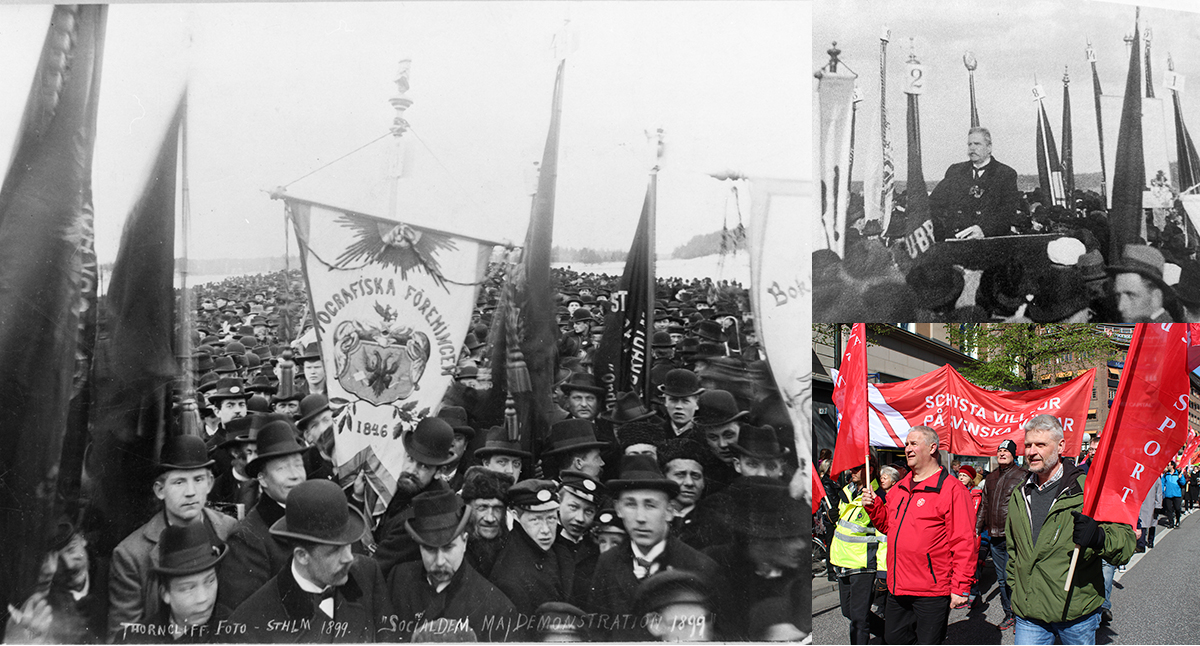 Collage första maj 1899, 1917 och 2014