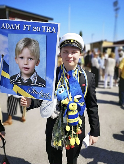 Adam Vinrot Borlänge 8 juni vid examensdagen på transportprogrammet, fick avdelning 88:s stipendium. Foto: Privat