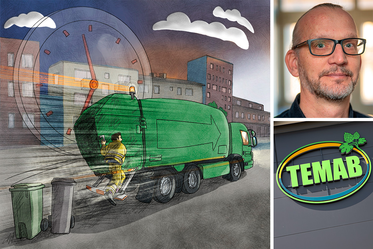 Illustration sopbil: Ingrid Fröhlich. Martin Miljeteig. Foto: Martin Hörner Kloo. Temab-logga. Foto: Lilly Hallberg