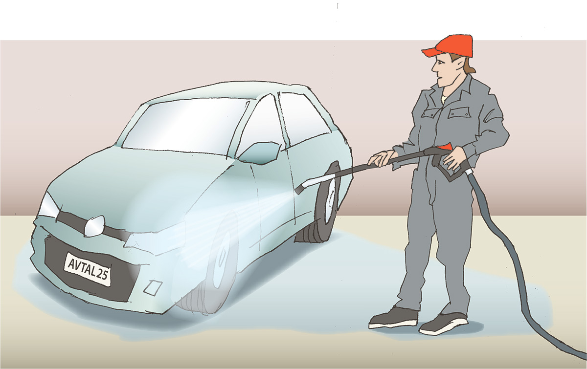 Adam undrar över lägstalönen för bilvårdspersonal. Illustration Martin Heap