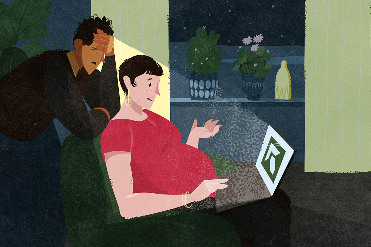 Illustration av Mattias Käll till Snabbkoll om Föräldraledighet.