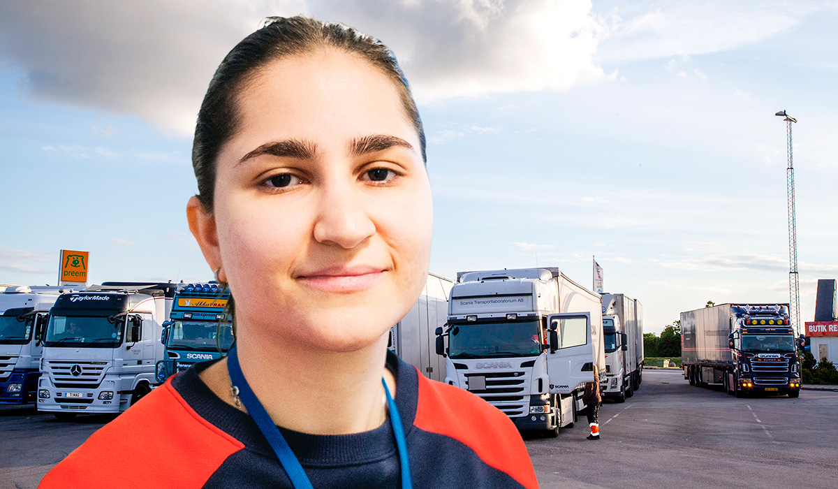 Transport sutredare Amne Alansari kartlägger hur det ser ut på svenska rastplatser. Bilden är ett fotomontage. Foto: John Antonsson/Justina Öster