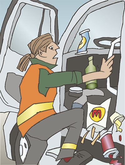 Vendela frågar hur mycket slarv hon ska behöva stå ut med från den äldre – trevliga och roliga – manliga kollegan som kör samma bil som hon. Illustration: Martin Heap